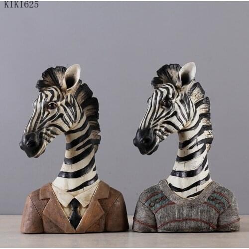 American Country Abstract Animal Sculpture Bookcase Furnishings Simulation Zebra Bust Statue Model Living Room Office Decoration
