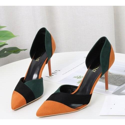 Fashion Pointed Toe Women Pumps Flock Shallow High Heels Sexy Womens Party Shoes Ladies Office Work Shoes Women Wedding Shoes