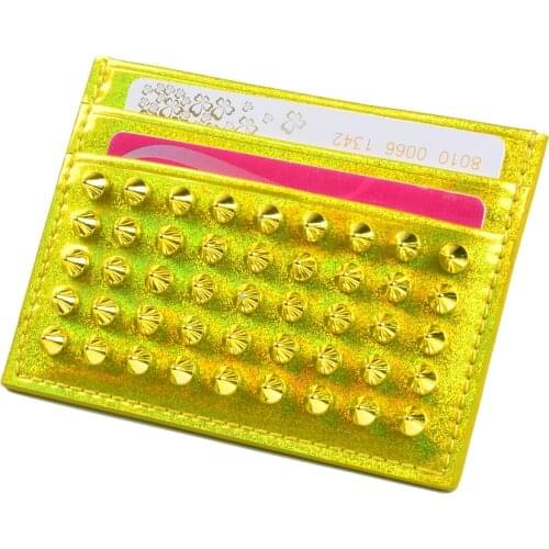 Women Rivet leather Card Holder Slim Wallet Credit Card Holders ID card Holder