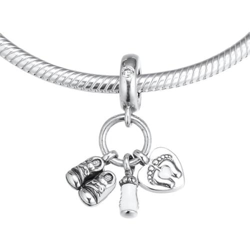 100% Sterling Silver 925 Jewelry Family Baby Charms for Bracelets DIY New Birth Heart Shoe Bottle Sign Charms for Jewelry Making