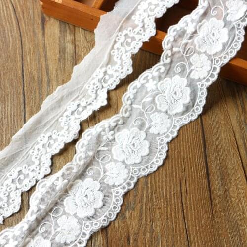 2yards/lot White Mesh embroidery lace fabrics Lace Ribbon Wedding Accessories Patchwork DIY crafts African Doll lace