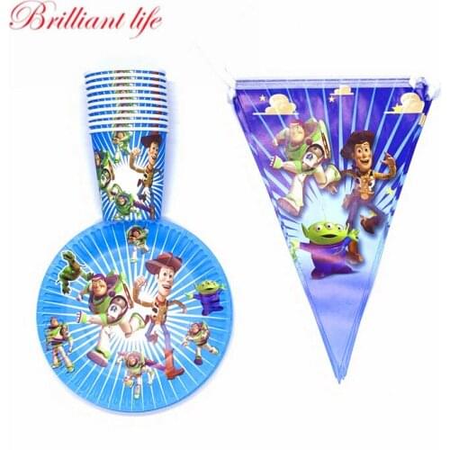 30/60pcs Toy Story Party Supplies Tableware Set Baby Shower Family Party Paper Banner Plates Cups Flag Disposable Tableware Sets