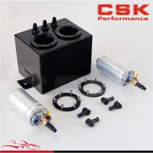 3L High Flow Fuel Swirl Surge Pot Tank + 2PCS External 044 Dual Fuel Pump Black/ Silver