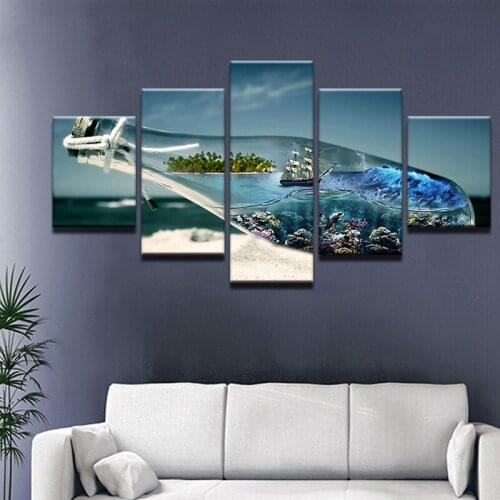 5 Pieces Bottle Sailboat Landscape picture of rhinestone diamond embroidery mosaic full square round 5d diamond paintingZP-3699