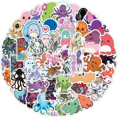 50pcs Marine Organism Ocean Fishes Octopus Cartoon Animation Sticker ForComputer Motorcycle Skateboard Guitar Toy Game Machine