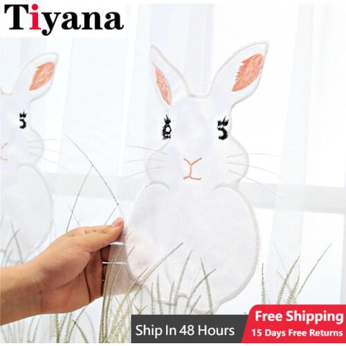 White Cartoon Rabbit Tulle Curtain Window Curtain For Children Bedroom Sheer Curtain for Girls Princess Bedroom ZH058Z
