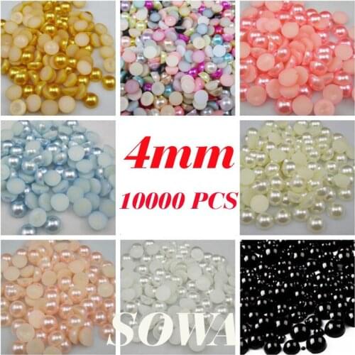 Free Shipping 10000pcs 4mm Mixed Color Half Round Shape Flatback ABS Imitation Pearl Beads For nails/mobile Beauty