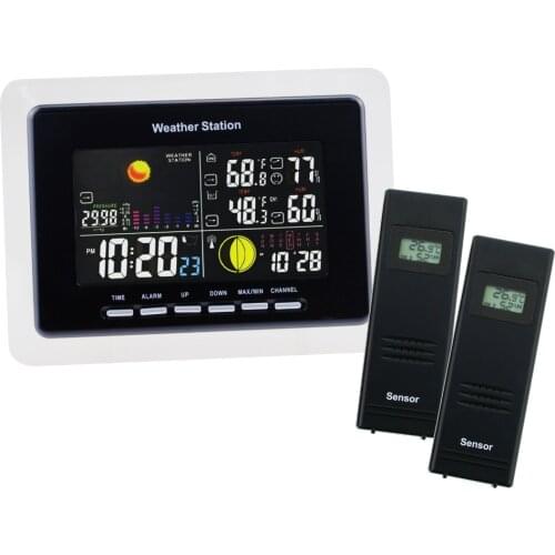 Wireless Weather Station 2 Remote Sensors Weather Forecast Moonphase Alarm Indoor Outdoor Temperature Humidity DCF RCC