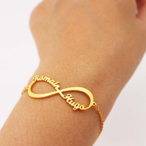 Stainless Steel Customized Infinity Name Bracelet Femme Gold Color Bijoux Personalized Heart Boho Nameplate Charm Jewelry Gift