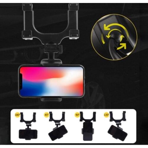1 Piece Universal Car Rearview Mirror Mobile Phone Holder Tachograph Fixing Clip Black Clamping Range 50-85mm