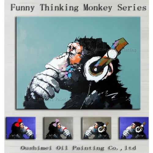 Decorative Art Handmade Monkey Oil Painting On Canvas Living Room Home Decor Wall Paintings Thinking Orangutan Animal Pictures