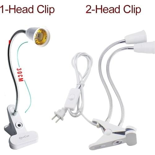 E27 Flexible Lamp Base Holder 2 Head On Off Switch Holder Desk Clip Socket EU US UK Plugs For Book Night Living Room Grow Light