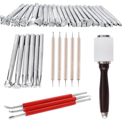 Imzay DIY Leather Carving Stamp Tools Set DIY Manual Leather Craft Stamps Art Pattern Leather Stamping Printing Tools Set