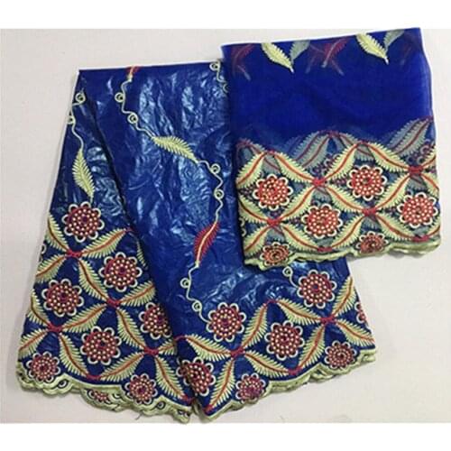 Royal blue african lace fabrics guinua brocade fabric high quality bazin riche brocade nigerian gele headtie 5+2yards/lot