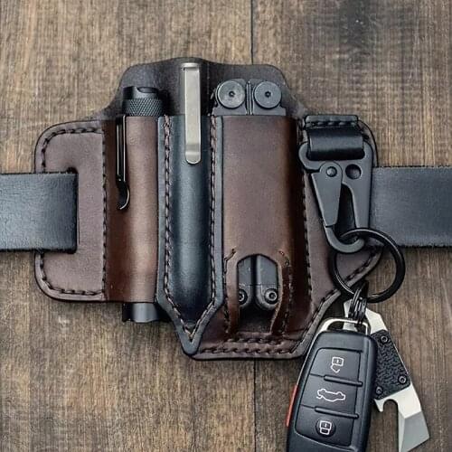 Leather Sheath for Leatherman Multitool Sheath EDC Pocket Organizer Hunt Tactical Knife Pouch Flashlight Camping Outdoor Tool