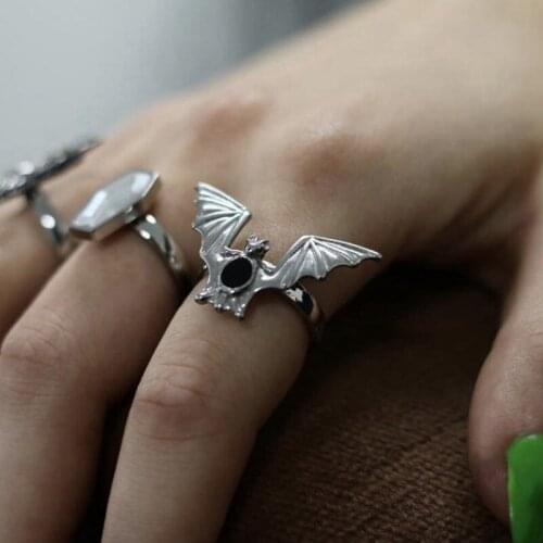 Cute Halloween Ring Black Bat Opening Adjustable Gothic Ring Band Unisex Jewelry