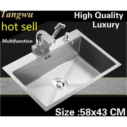 Free shipping Apartment multifunction luxury kitchen manual sink single trough 304 stainless steel hot sell 58x43 CM