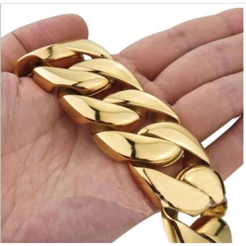Mens Bike Bracelet Heavy Thick Gold Chunky Curb Cuban Chain Hip Hop 316L Stainless Steel Bracelet 26mm 31mm Wide Bangle