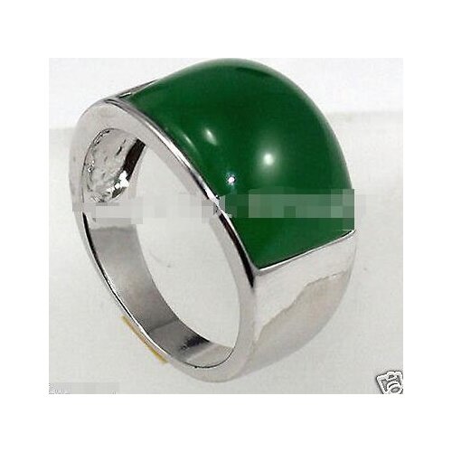 ESTATE FINE real green jade silver ring size 8-11