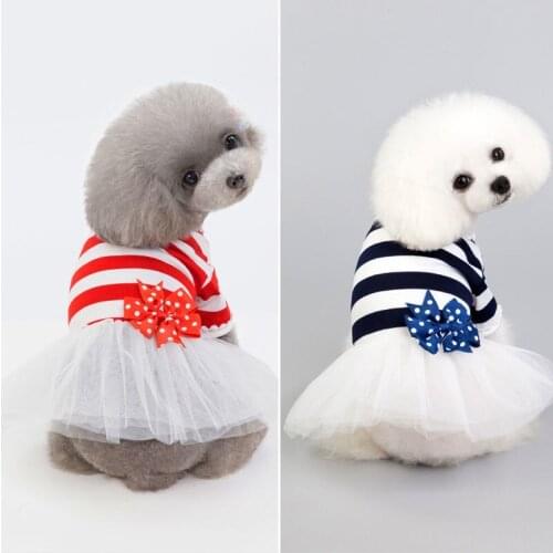 Dog clothes for summer or autumn skirt Teddy bear Pomeranian small dog cute striped princess cat dog dress