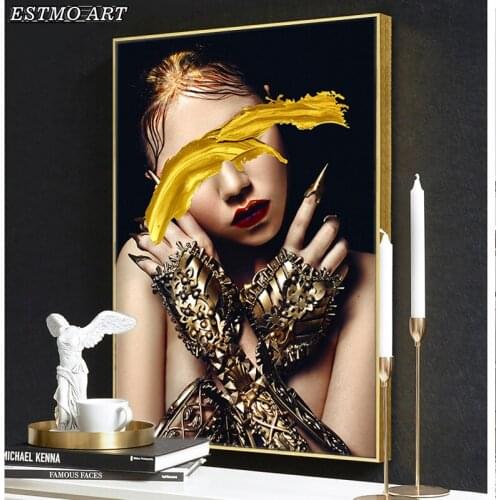 Canvas Print Abstract Art Poster Golden Oil Figure Painting Woman Wall Decorations Living Room Abstract Paintings for Home Decor