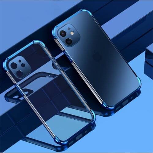 Luxury Airbag Plating Transparent Shockproof Silicone Case For iPhone 11 12 Pro Max Mini SE 2020 X XR 7 8 plus Soft Clear Cover