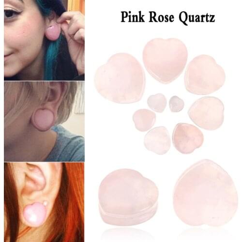Pink Flesh Tunnels Heart Shaped Ear Plugs Vintage Nature Stone Gauges Body Piercing Jewelry 6mm-25mm Expander For Female Bijoux