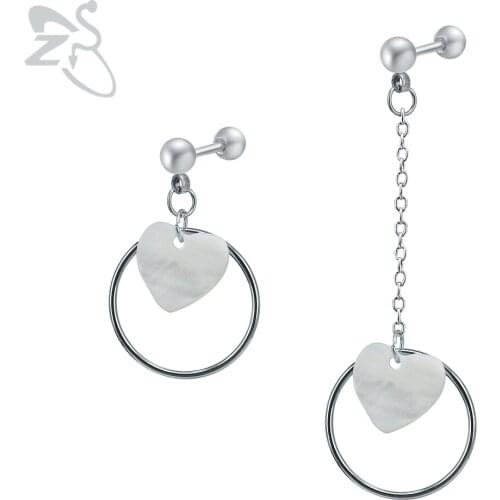 Surgical Steel Dangle Earrings with Shell Hoop Circle Pendant Earring Studs Asymmetry Drop Earrings for Wedding Accessories Gift