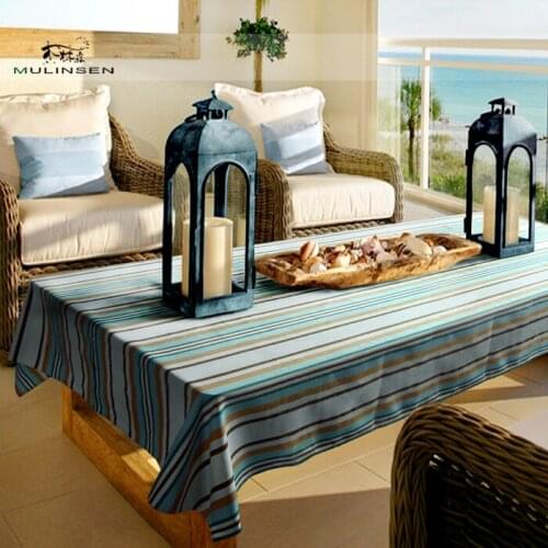 Mediterranean blue cloth tablecloths cover hotel coffee restaurant minimalist modern new special striped table cloth