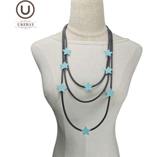 UKEBAY New Blue Star Pendant Necklace Women Handmade Luxury Necklaces For Party Clothes Accessories Rubber Chain Festival Gifts