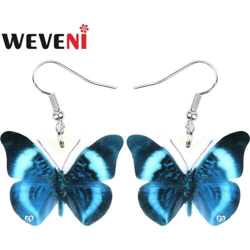 WEVENI Acrylic Blue Cute Morpho Butterfly Earrings Big Print Insect Animal Dangle Drop Jewelry For Women Girls Teen Novelty Gift