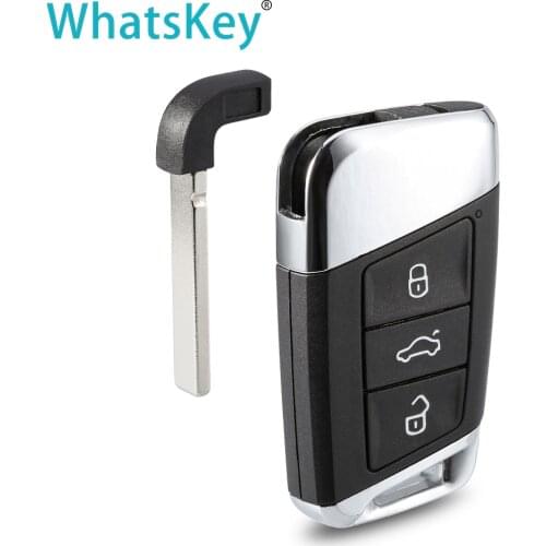 WhatsKey 3 Button Smart Key Remote Car Key Shell For VW Volkswagen Passat B8 Magotan MQB Skoda A7 Variant 2016-2019 Insert Blade