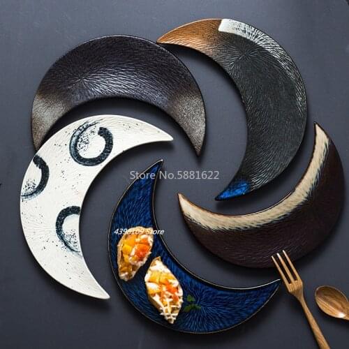 Japanese food sushi plate ceramic irregular plate / creative retro moon plate snack plate kitchen tableware decorative plate