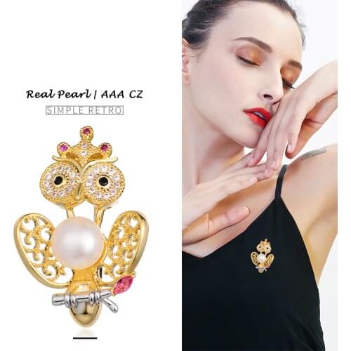 Hongye 2020 Gold Bird Brooches Scarf Pins Women 925 Silver Freshwater Pearl Brooch Christmas Gift Banquet Weddings Accessories