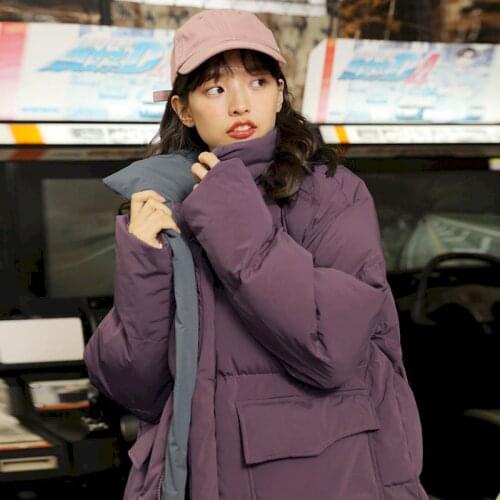 Gothic Cotton Padded Jacket Women 2021 Fashion Thick Winter Simple Student Bread Parkas Jackets Black Korean Loose Top Youth