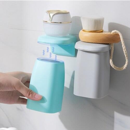 Toothbrush Cup Bathroom Magnetic Suction Mouthwash Cup Wall-mounted Plastic Drain Shelf Holder Tooth Brushing Cups