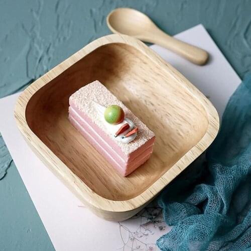 1Pc Nice Square Wood Bowl Salad Bowl Set Large Small Wooden Plate Snack Dessert Serving Dishes Food Container Wood Tableware