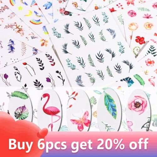 1Pcs Natural Theme Nail Sticker Flamingo Flower Leaf Designs for Nail Art DIY Craft Wraps Water Transfer Manicure Nail Decals