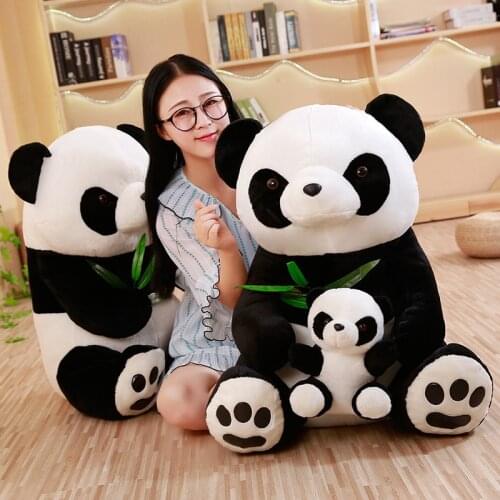 1pc 10-50cm Cute Panda with Bamboo Leaves Plush Toys Soft Cartoon Animal Mother&Kids Panda Stuffed Baby Doll Classic Kids Gifts
