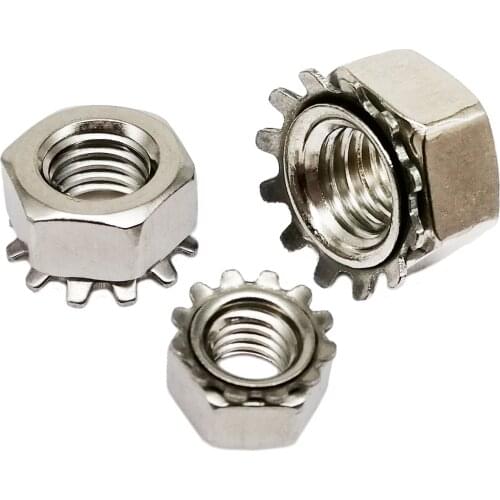 10/25pcs M3 M4 M5 M6 M8 A2-70 304 Stainless Steel Metric Thread Hexagon Hex Toothed Serrated Washer Gasket Lock Nut K Type Nut