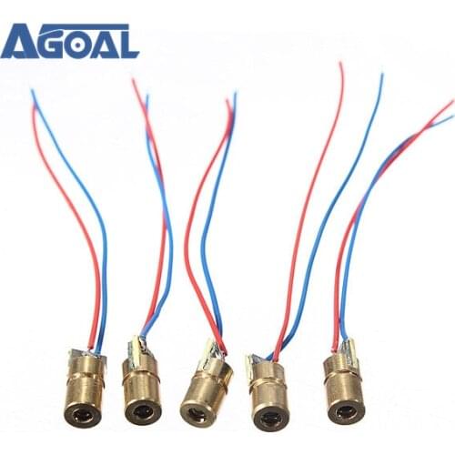 10Pcs/lot DC 5V 5mW 650nm 6mm Laser Dot Diode Module brass Copper Head Tube