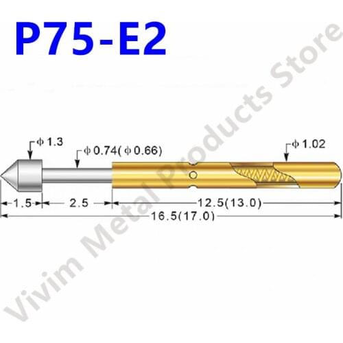 100Pcs P75-E2 Phosphorus Copper Nickel Spring Test Probe Diameter 1.3mm Length 16.5mm E Head Spring Test Probe for Power Tools