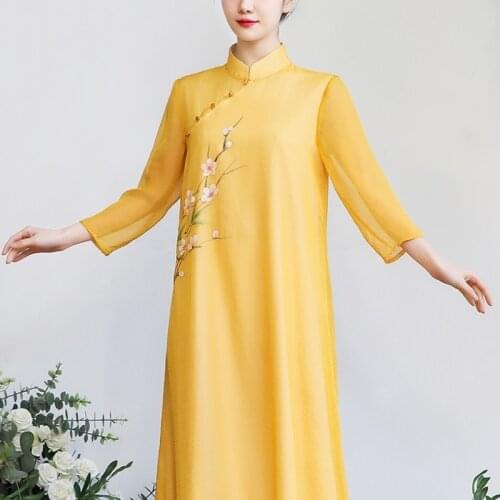 2021 Chinese Dress Qipao Cheongsam Women Long Qipao Dress Modern Cheongsam Dress Chinese Style Embroidery Cheongsam Dress 12326