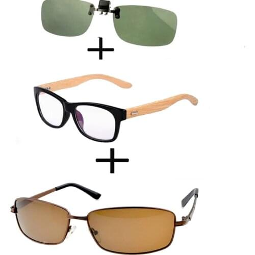 3Pcs!!! Comfortable Wooden Squared Frame Reading Glasses for Men Women + Alloy Polarized Sunglasses Outdoor + Sunglasses Clip
