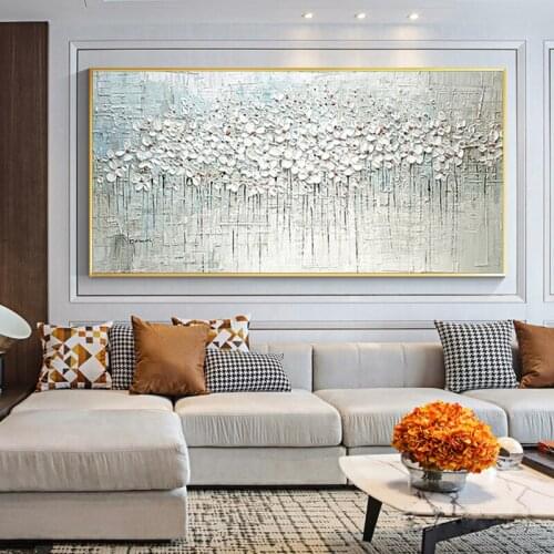 3D Knife Abstract White Flowers Oil Painting Handpainted On Canvas Living Room Salon Home Decoration Painting Gift Free Shipping
