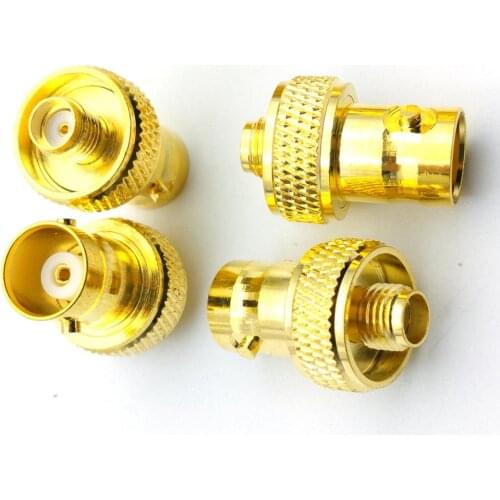 4PCS brass Gold plated BNC female jack to SMA female jack RF coax connector