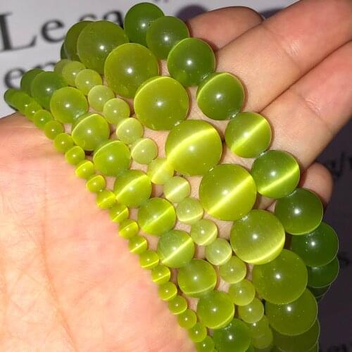 AAA Lemon Green Opal Stone Beads Round Loose Spacer Diy Cat Eye Bracelet Beads For Jewelry Making Accessories 4/6/8/10/12MM 15"