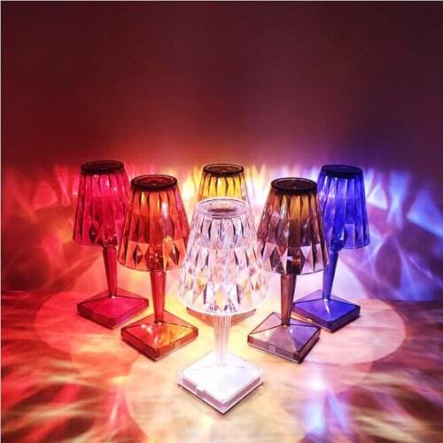 Diamond Table Lamp USB Rechargeable Acrylic Decoration Desk Lamps For Bedroom Bedside Bar Crystal Lighting Gift LED Night Light