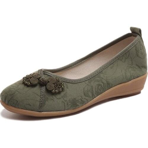Chinese Ruyi Knot Ladies Cotton Fabric Embroidered Ballet Shoes Vintage Women Light Soft Comfortable Casual Slip-On Flats