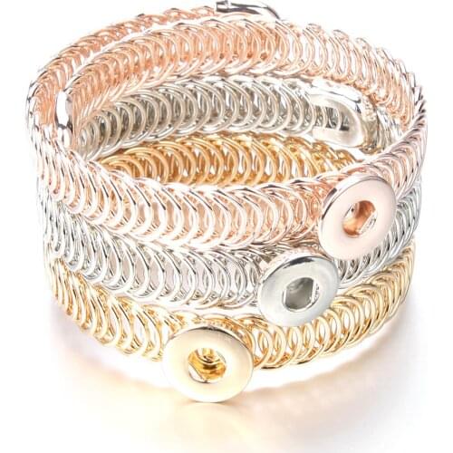 New Snap Jewelry Rose Gold Silver Color Snap Bracelet Cuff Bangle Fit 12mm Snap Button Adjustable Elastic Snap Bracelet